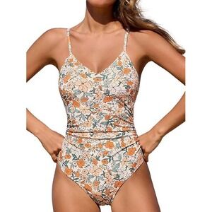 Cupshe Floral Print One Piece Swimsuit Ring Detail Open Back Bathing Suit‎